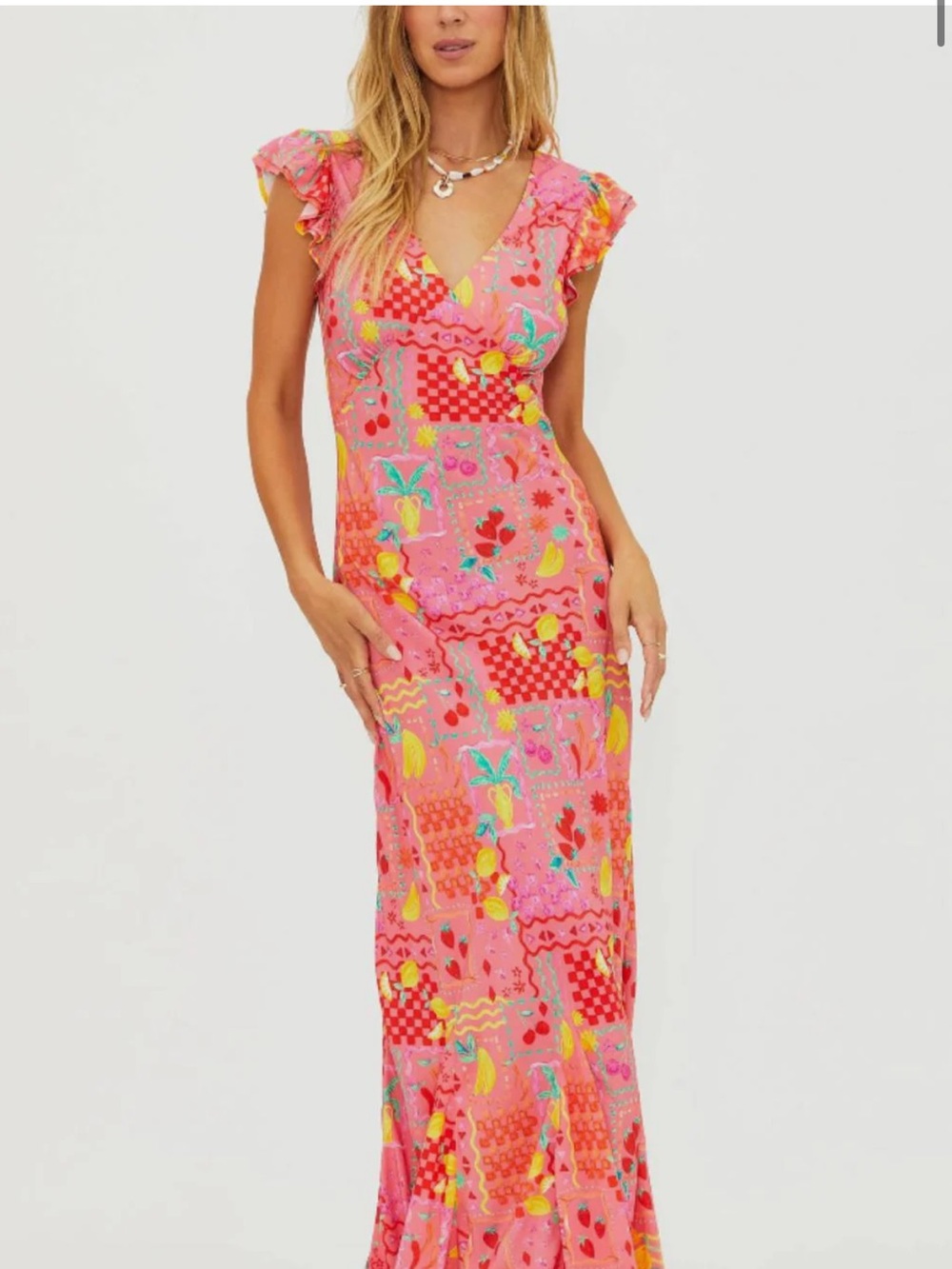 Beach Riot Eloide Pink Maxi Dress with Yellow & Green Accents